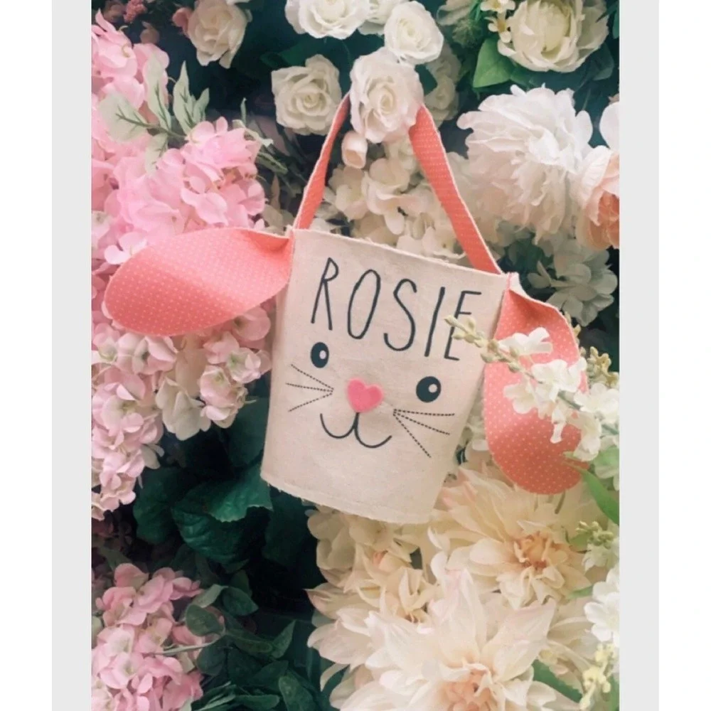 Personalized Customizable‎ Canvas Easter Basket Bucket Bag Springtime Egg Hunt